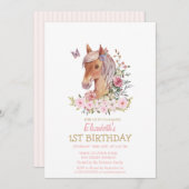 Aquarellpony Floral Strip Geburtstag Einladung (Vorne/Hinten)