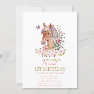 Aquarellpony Floral Strip Geburtstag Einladung