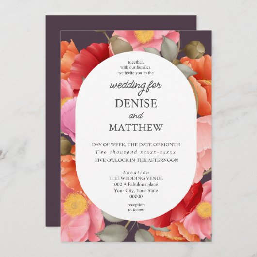 Aquarellpoppy auf Mitternacht Einladung (Vorne/Hinten)