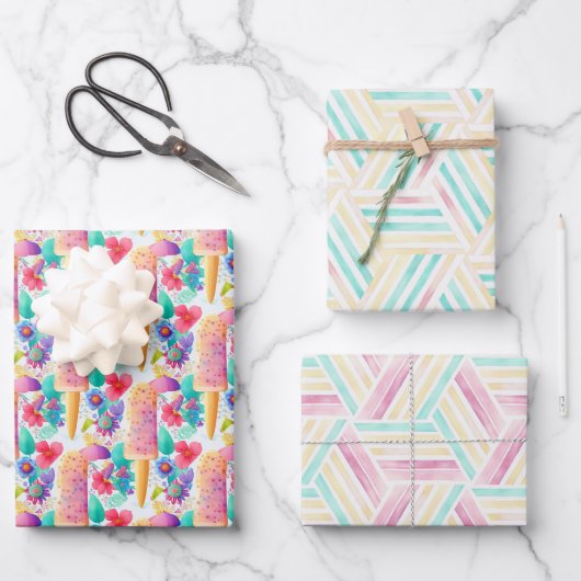 Aquarellpopsikel. Eiscreme Summer Party Geschenkpapier Set (Vorderseite)