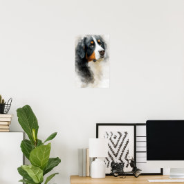 Aquarellporträt Berner Sennenhund Poster
