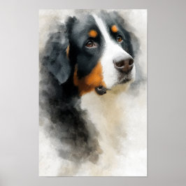Aquarellporträt Berner Sennenhund Poster