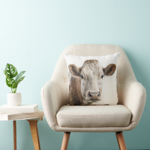 Aquarellporträt einer Hereford-Kuh Kissen