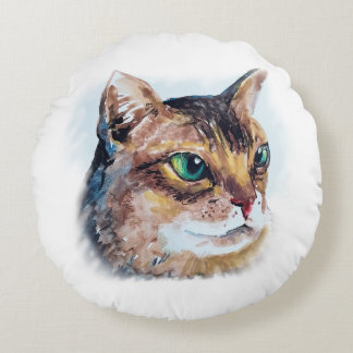 Aquarellporträt einer Katze  Rundes Kissen