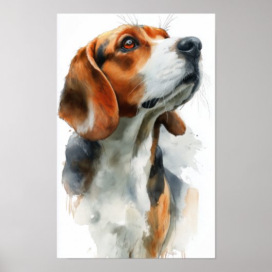 Aquarellporträt eines Beagle Poster (Vorne)