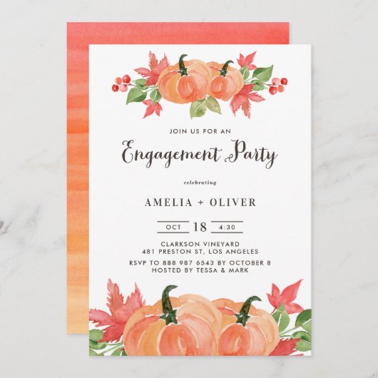 Aquarellpumpen Autumn Engagement Party Einladung (Vorne/Hinten)