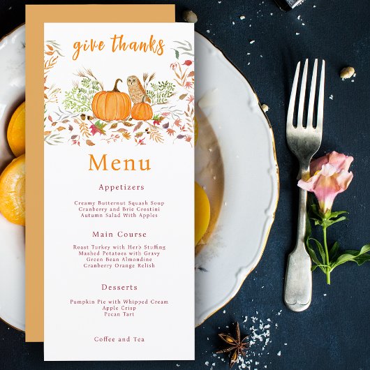 Aquarellpumpen & Auwl im Herbst Menükarte