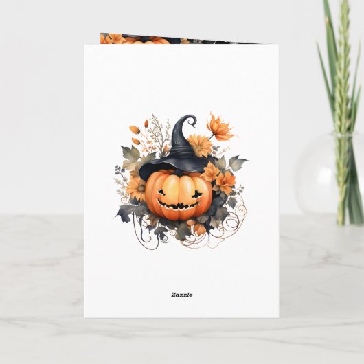 Aquarellpumpen Familienfeuer Foto Happy Halloween Karte (Rückseite)