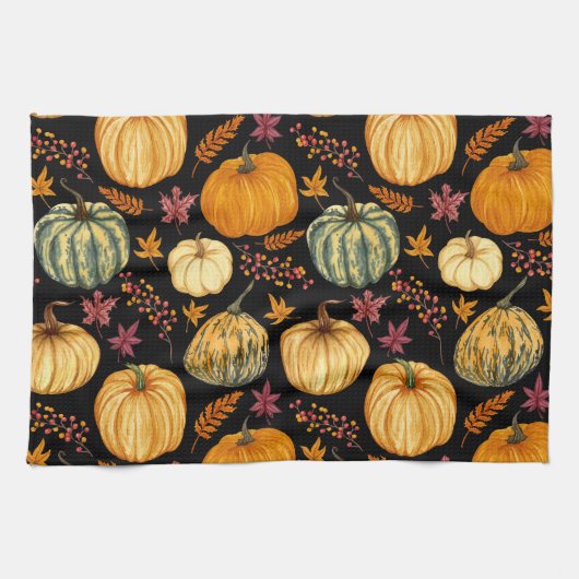 Aquarellpumpen: Herbst Nahtloses Muster. Geschirrtuch (Horizontal)