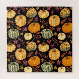 Aquarellpumpen: Herbst Nahtloses Muster. Puzzle