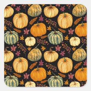 Aquarellpumpen: Herbst Nahtloses Muster. Quadratischer Aufkleber