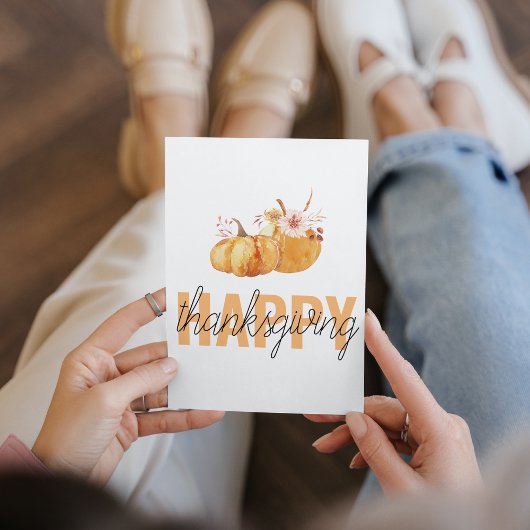 Aquarellpumpen & Orange Happy Thanksgiving Feiertagskarte