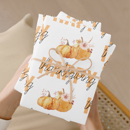 Aquarellpumpen & Orange Happy Thanksgiving Geschenkpapier Set