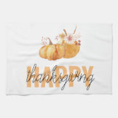Aquarellpumpen & Orange Happy Thanksgiving Geschirrtuch (Horizontal)