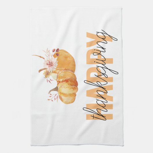 Aquarellpumpen & Orange Happy Thanksgiving Geschirrtuch (Vertikal)