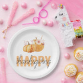 Aquarellpumpen & Orange Happy Thanksgiving Pappteller (Party)