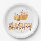 Aquarellpumpen & Orange Happy Thanksgiving Pappteller (Vorderseite)