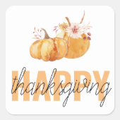 Aquarellpumpen & Orange Happy Thanksgiving Quadratischer Aufkleber (Vorderseite)