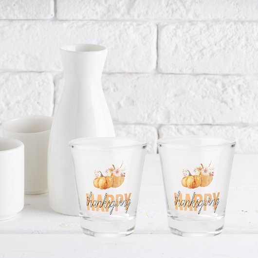 Aquarellpumpen & Orange Happy Thanksgiving Schnapsglas