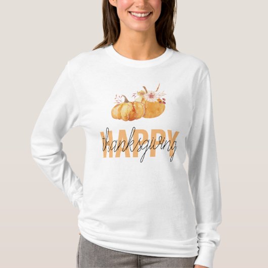 Aquarellpumpen & Orange Happy Thanksgiving T-Shirt (Vorderseite)