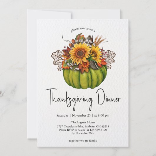 Aquarellpumpen & Sonnenblumen Erntedank Einladung (Vorderseite)