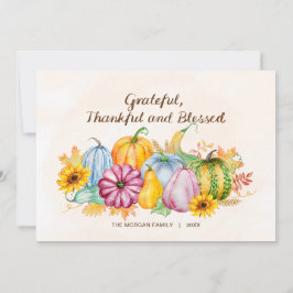 Aquarellpumpen Sonnenblumen Erntedank Feiertagskarte