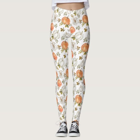 Aquarellpumpen und Blattmuster Leggings (Vorderseite)