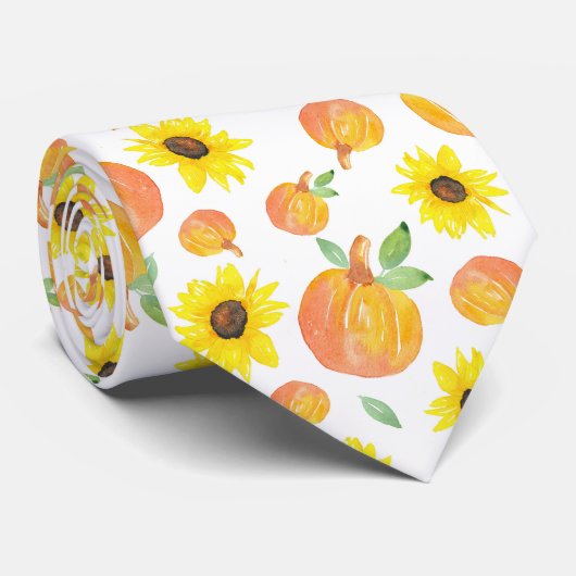 Aquarellpumpen und Sonnenblumen Krawatte (Gerollt)