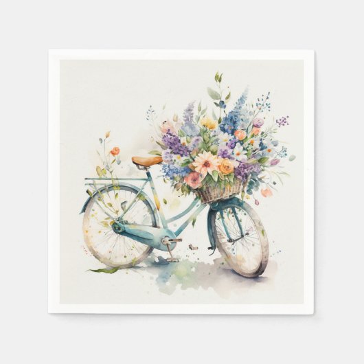 Aquarellrad mit Blume-Korb Serviette (Vorderseite)