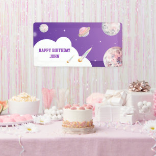 Aquarellraum Galaxy Astronaut Geburtstag Banner
