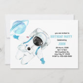Aquarellraum Galaxy Astronaut Geburtstag Einladung (Vorderseite)