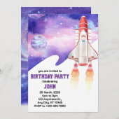Aquarellraum Galaxy Astronaut Geburtstag Einladung (Vorne/Hinten)