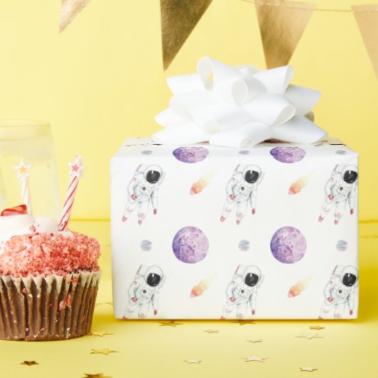 Aquarellraum Galaxy Astronaut Geschenkpapier (Geburtstagsparty)