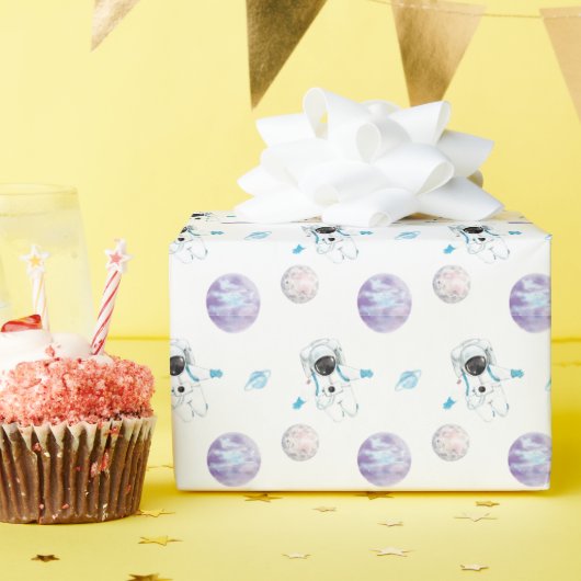 Aquarellraum Galaxy Astronaut Geschenkpapier (Geburtstagsparty)