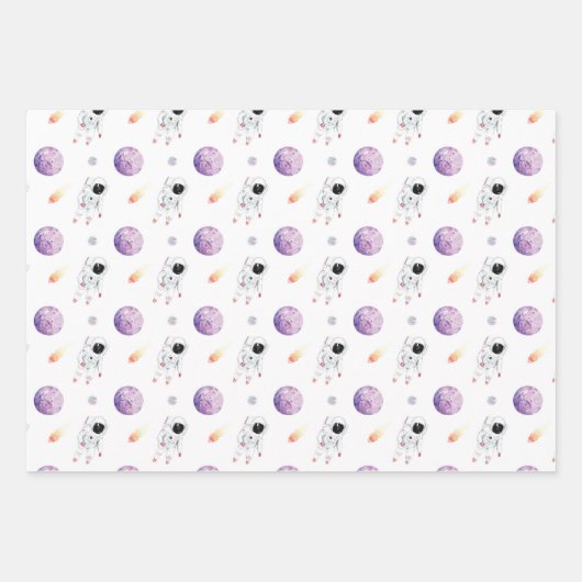 Aquarellraum Galaxy Astronaut Geschenkpapier Set (Vorderseite 3)