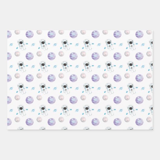 Aquarellraum Galaxy Astronaut Geschenkpapier Set (Vorderseite 2)