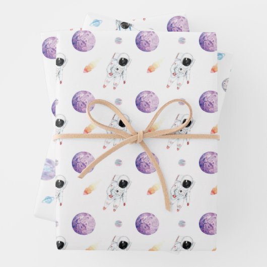 Aquarellraum Galaxy Astronaut Geschenkpapier Set (Beispiel)