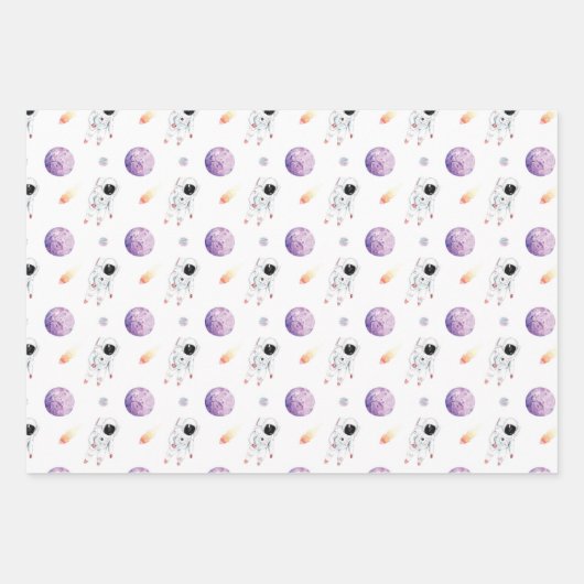 Aquarellraum Galaxy Astronaut Geschenkpapier Set (Vorderseite)