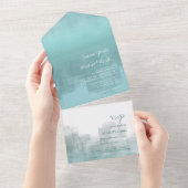 Aquarellreflektionen Hochzeit Aquamarin ID774 All In One Einladung (Abreißen)