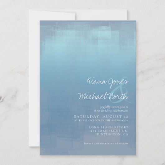 Aquarellreflektionen Hochzeit Dusty Blue ID774 Einladung (Vorderseite)