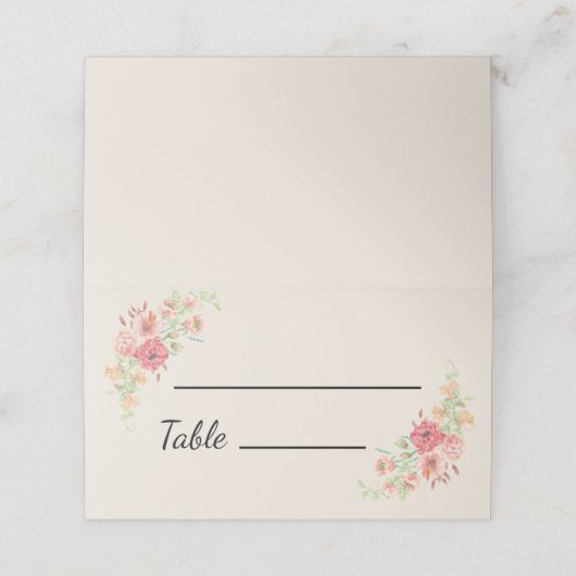Aquarellring Blume auf beigen Platzkarten (Außenseite Aufgefaltet)
