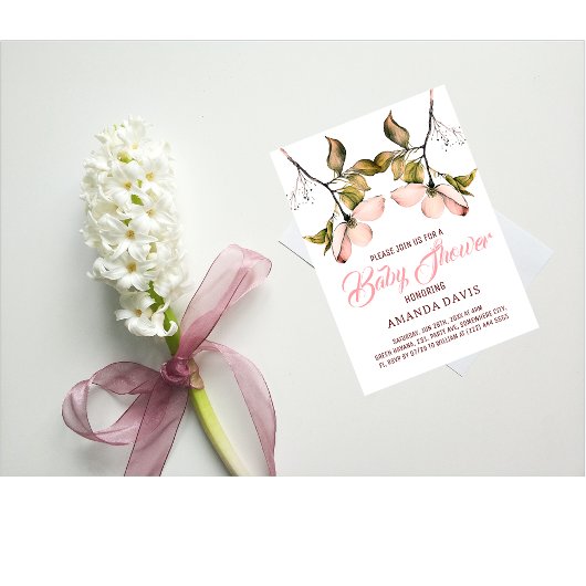 Aquarellrosa Blühendes Dogwood | Babydusche Einladung
