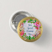 Aquarellrosa Blüten- und Schmetterlingsfeder Button (Vorne & Hinten)