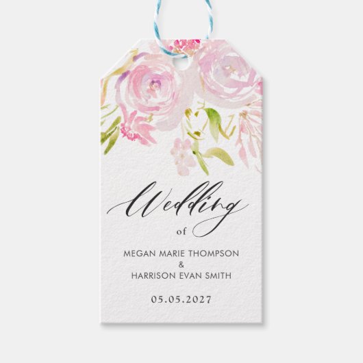 Aquarellrosa-Bouquet Danke Geschenkanhänger (Vorderseite)