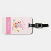 Aquarellrosa Bunny & Biene im Garten Monogram Gepäckanhänger (Vorderseite horizontal)