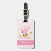 Aquarellrosa Bunny & Biene im Garten Monogram Gepäckanhänger (Vorderseite vertikal)