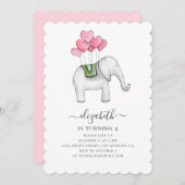 Aquarellrosa Elefant. Geburtstagsparty Einladung (Vorne/Hinten)