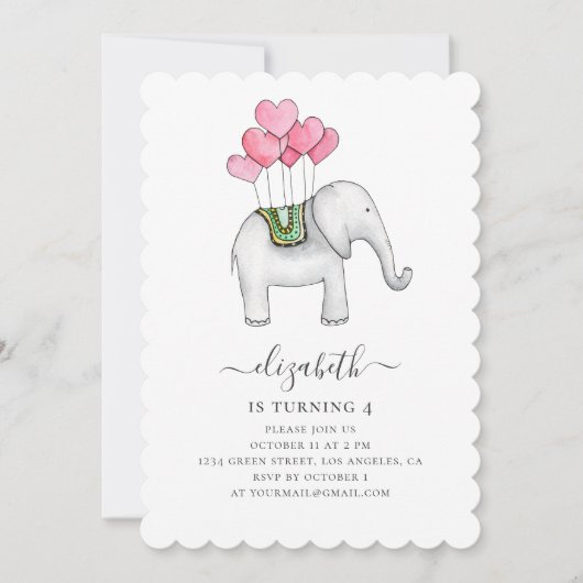 Aquarellrosa Elefant. Geburtstagsparty Einladung (Vorderseite)