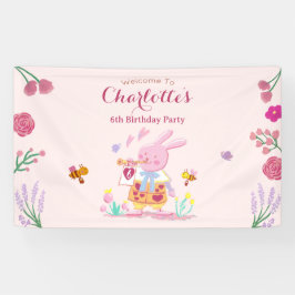 Aquarellrosa Hase im Kindergeburtstag Banner