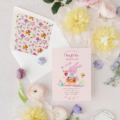 Aquarellrosa Hase im Kindergeburtstag Einladung